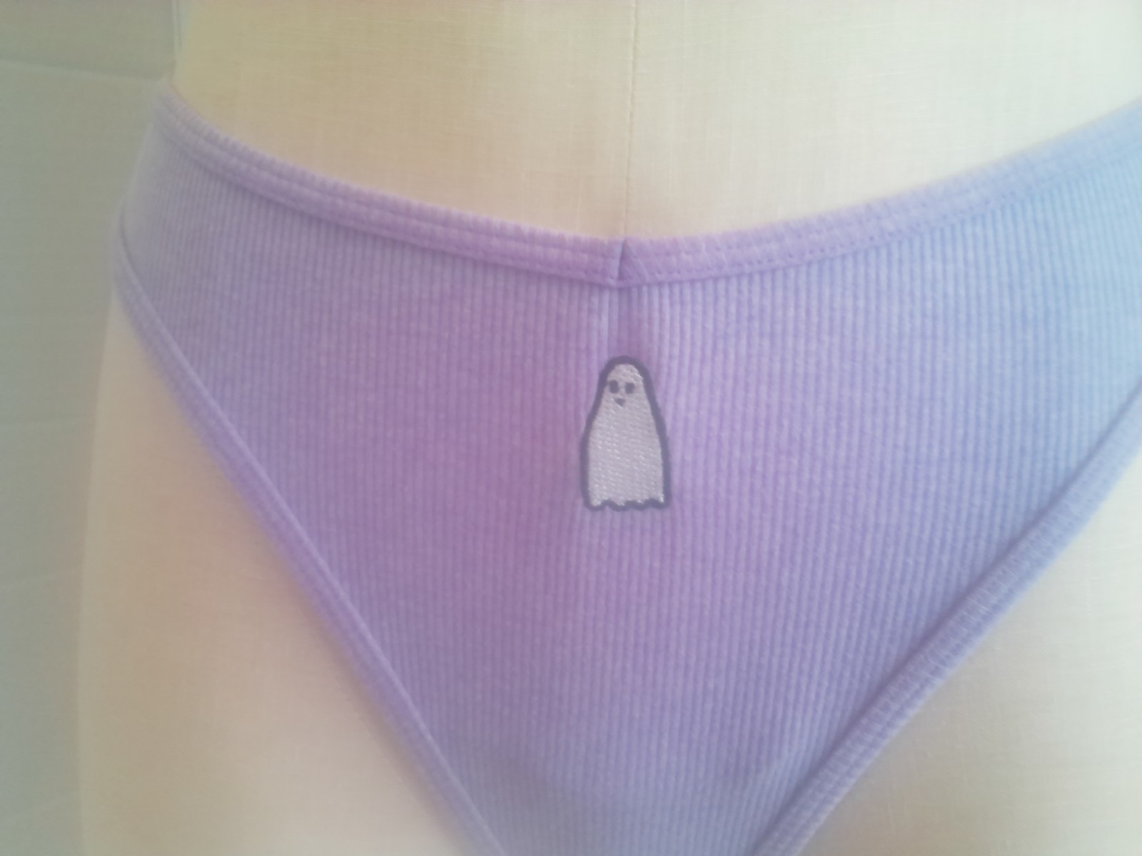 NWOT. VS. Embroidery Ghost Panty. PINK. Purple Soft Rib. Thong. L.