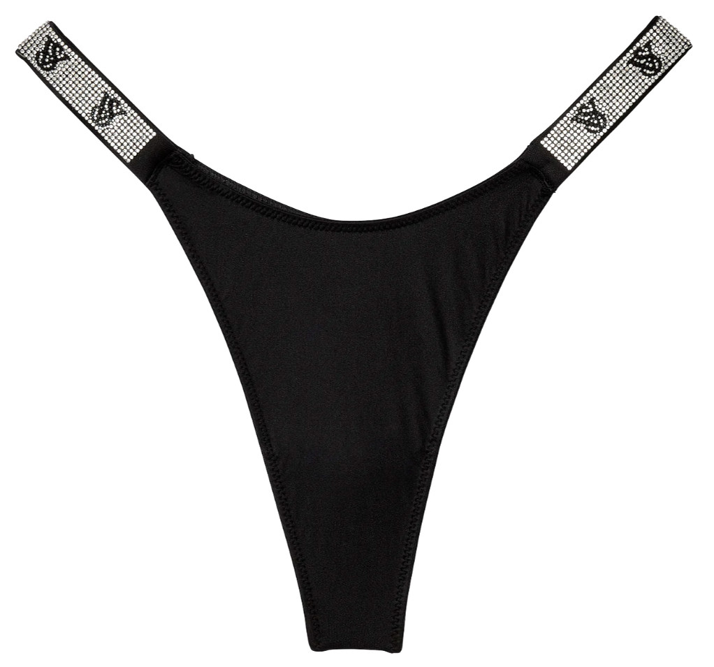Victoria’s Secret Very Sexy Rhinestone Strap Thong Panty Logo Shine Black M L