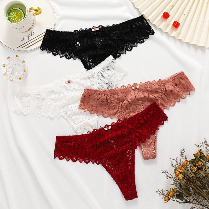 4 Pack Lot Sexy Womens Lace Panties Thongs G string Bikini Underwear Lingeries