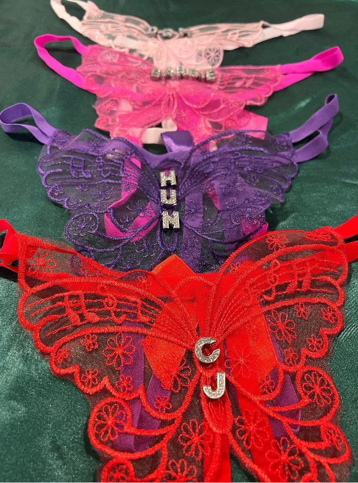 CUSTOM Butterfly Personalizable Chain Link Thong Panty Gift Present Purple PinK
