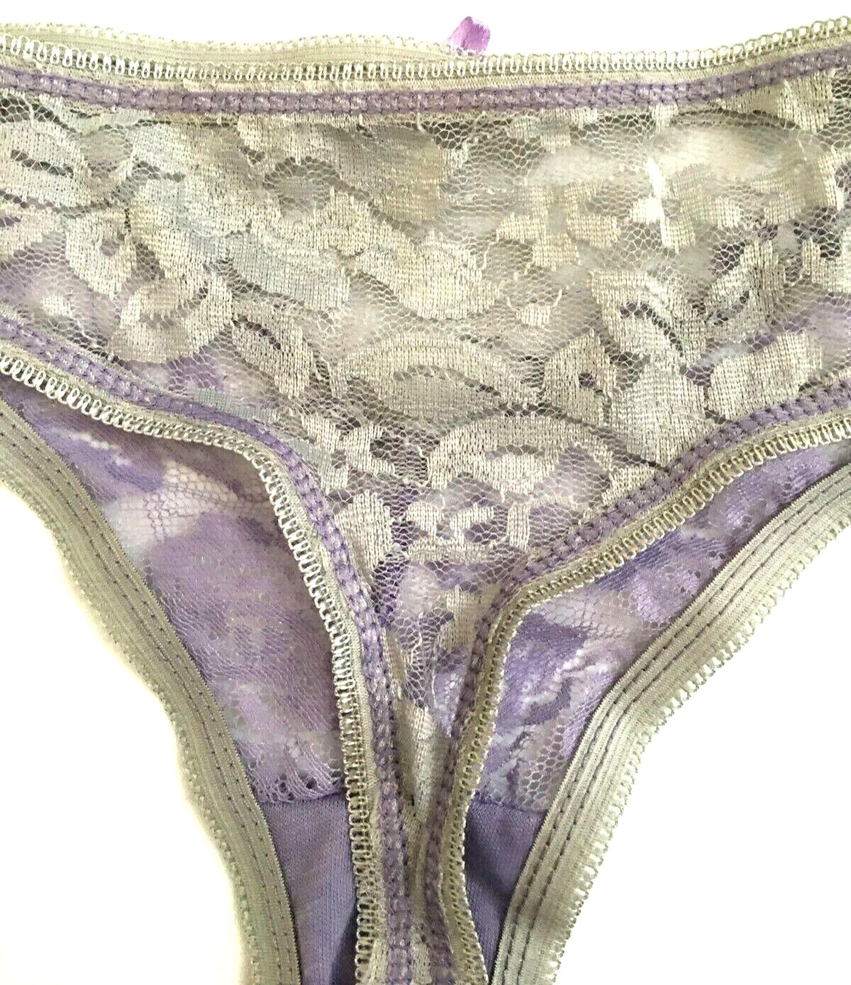 Womens Sexy Purple Gray Floral Lace Thong 3X-4X Silver Metallic Accents Soft NWT
