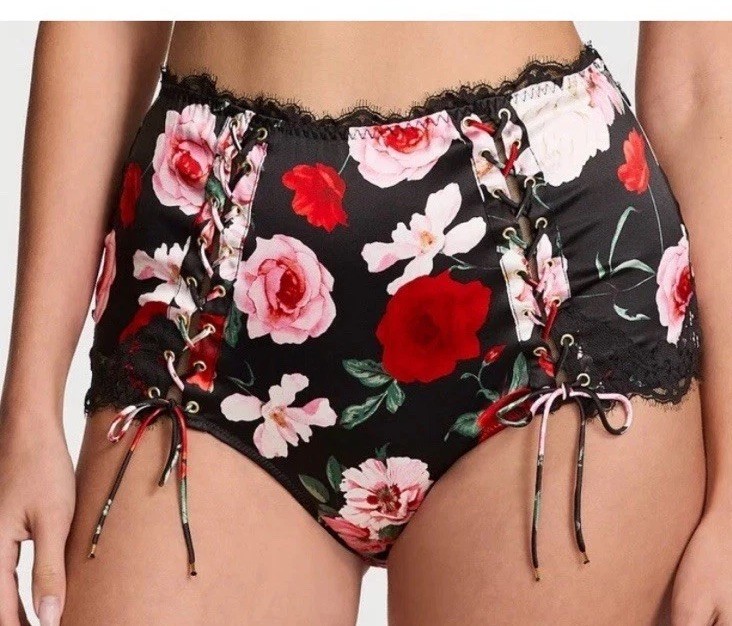 Victoria’s Secret Atelier Black Silk Satin Corset Lace Up Panty $149.50 NWT Sm