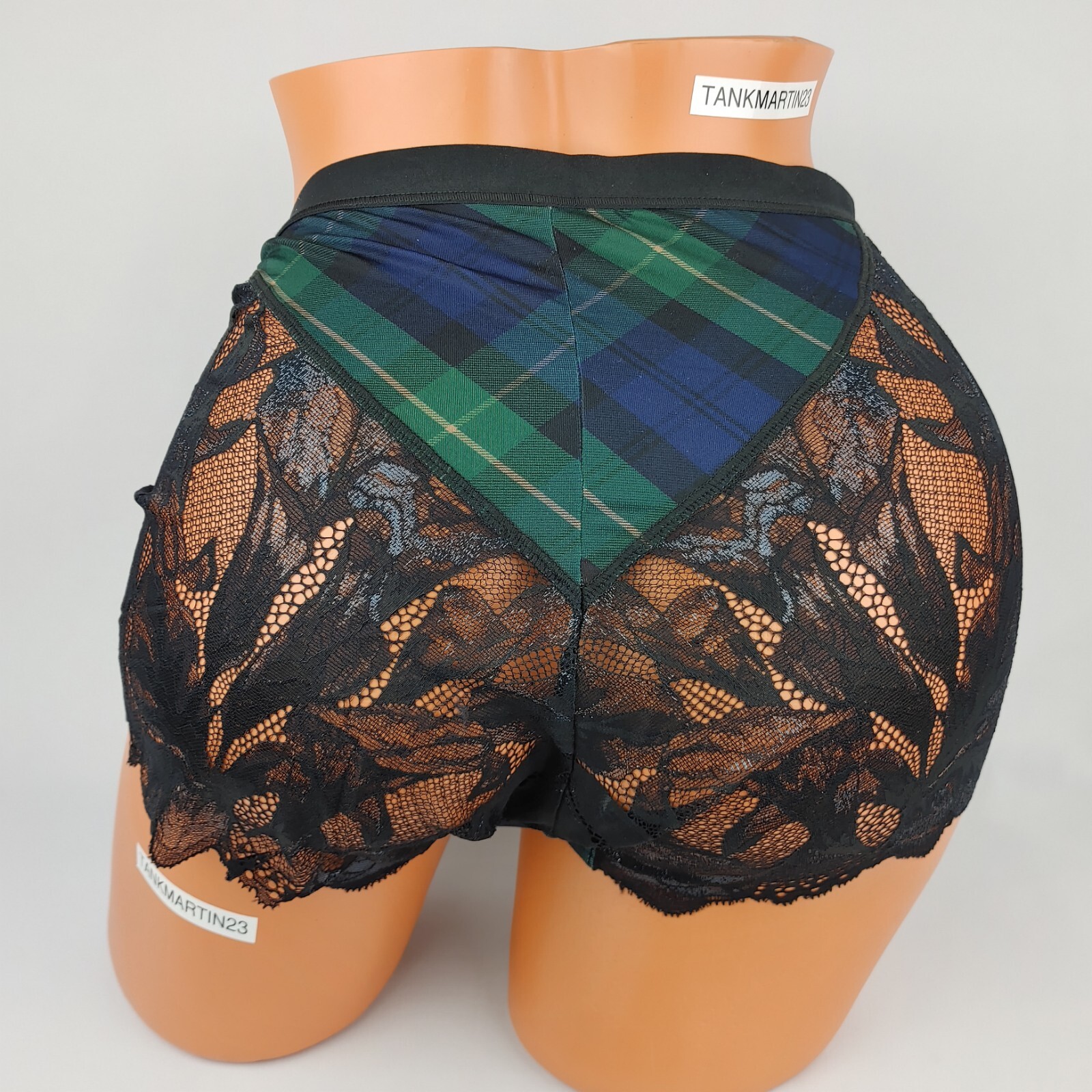 LANE BRYANT CACIQUE PLUS NO SHOW FULL BRIEF 22/24 PLUS GREEN PLAID LACE BACK NEW