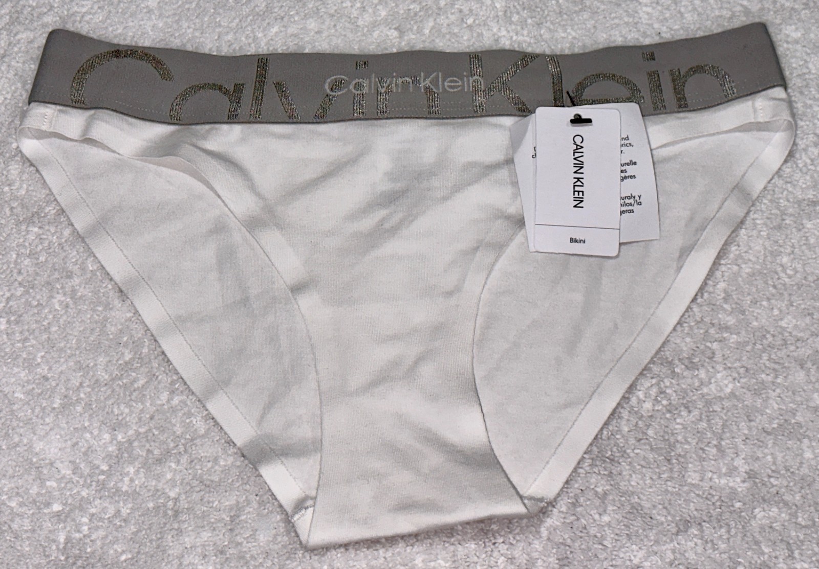 CALVIN KLEIN Embossed Icon White Grey Splendor Bikini Panty NEW Womens Sz XS 4