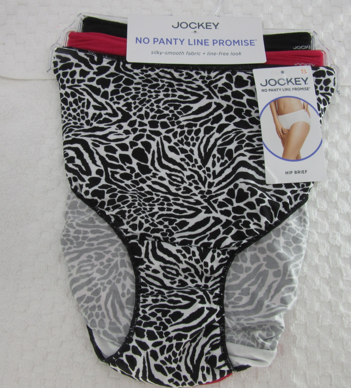NWT set of 3 JOCKEY 1772 no panty line promise HIP BRIEF BLACK WHITE ZEBRA RED