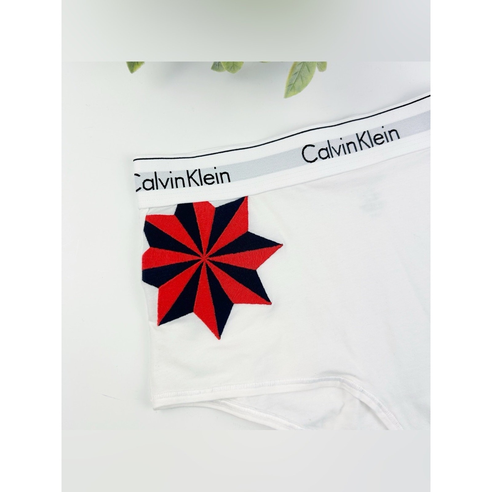 Calvin Klein Modern Cotton High Waisted Boyshort Small Red & Navy Star Patch