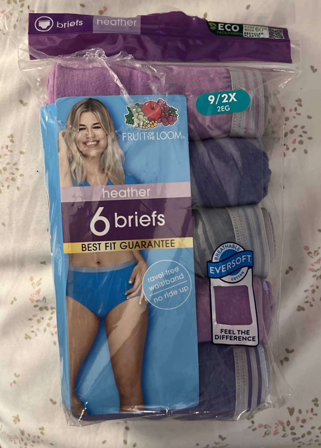 Fruit of the Loom Tag-Free Ravel-Free Briefs Women 9/2X Multi Heather ONLY 5 Pkg