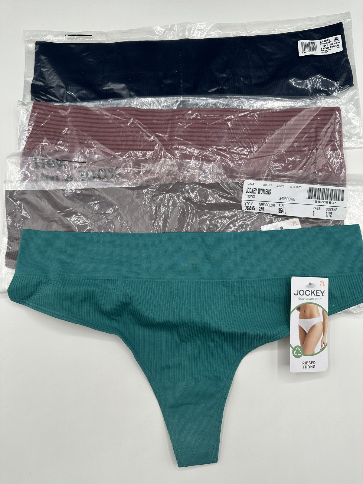 New 3 or 4 Pack Jockey Eco Seamfree Ribbed Thong 2458 Panties Underwear Sz 7 / L