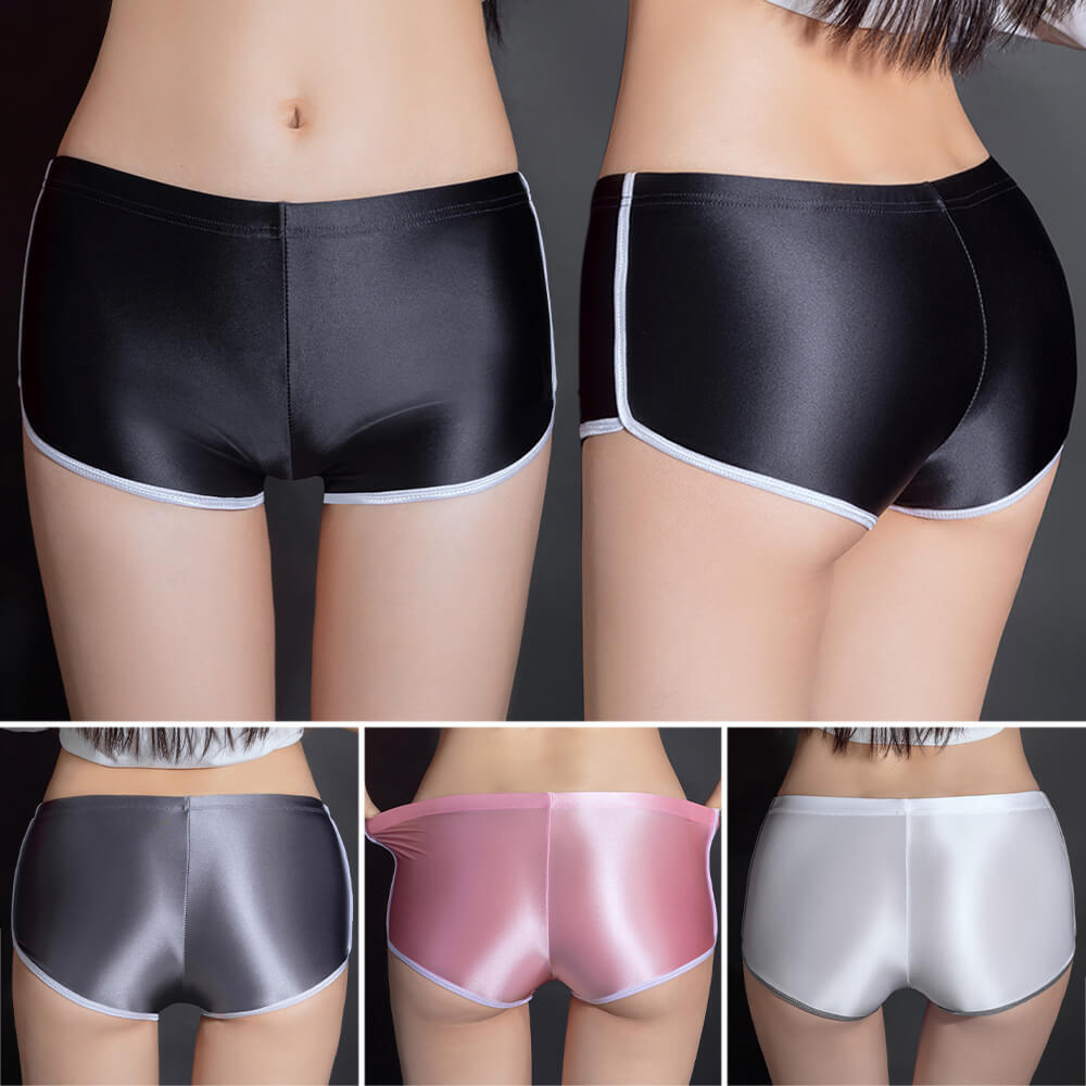 4Pcs Women’s Shiny Glossy Boxer Briefs Opaque Satin Panties Hot Pants Gym Shorts