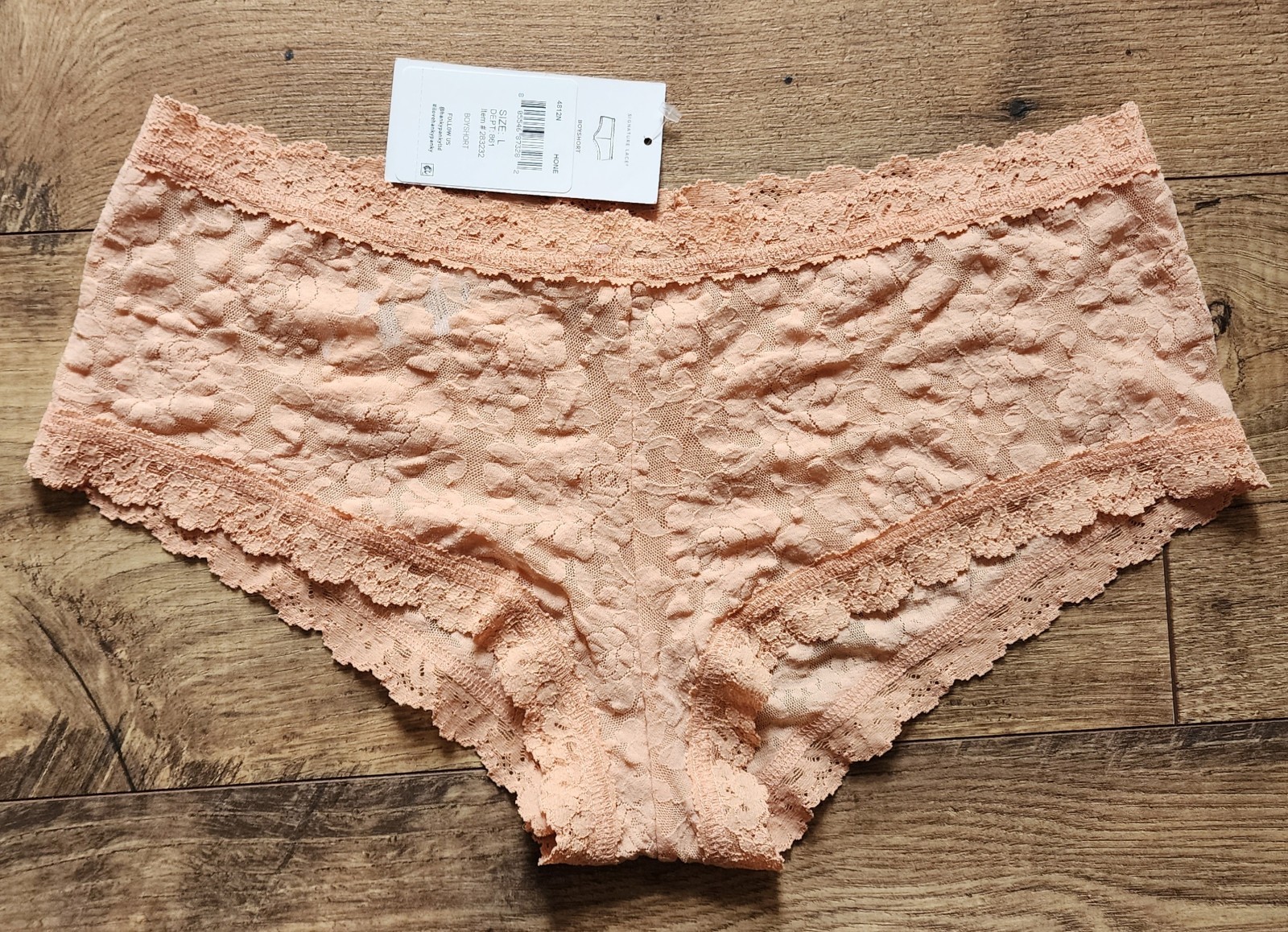 NWT HANKY PANKY STRETCH LACE BOYSHORT PANTIES 4812N HONE PEACH NUDE LARGE