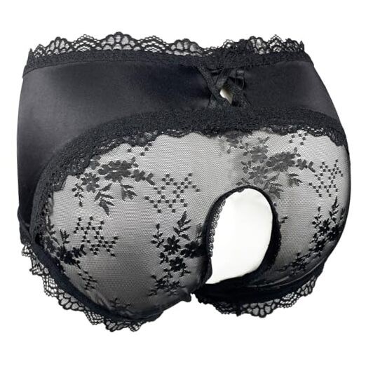 Femboy Sissy Black Mens Pouch Panties Men’s Large Black Crotch Open 1pack