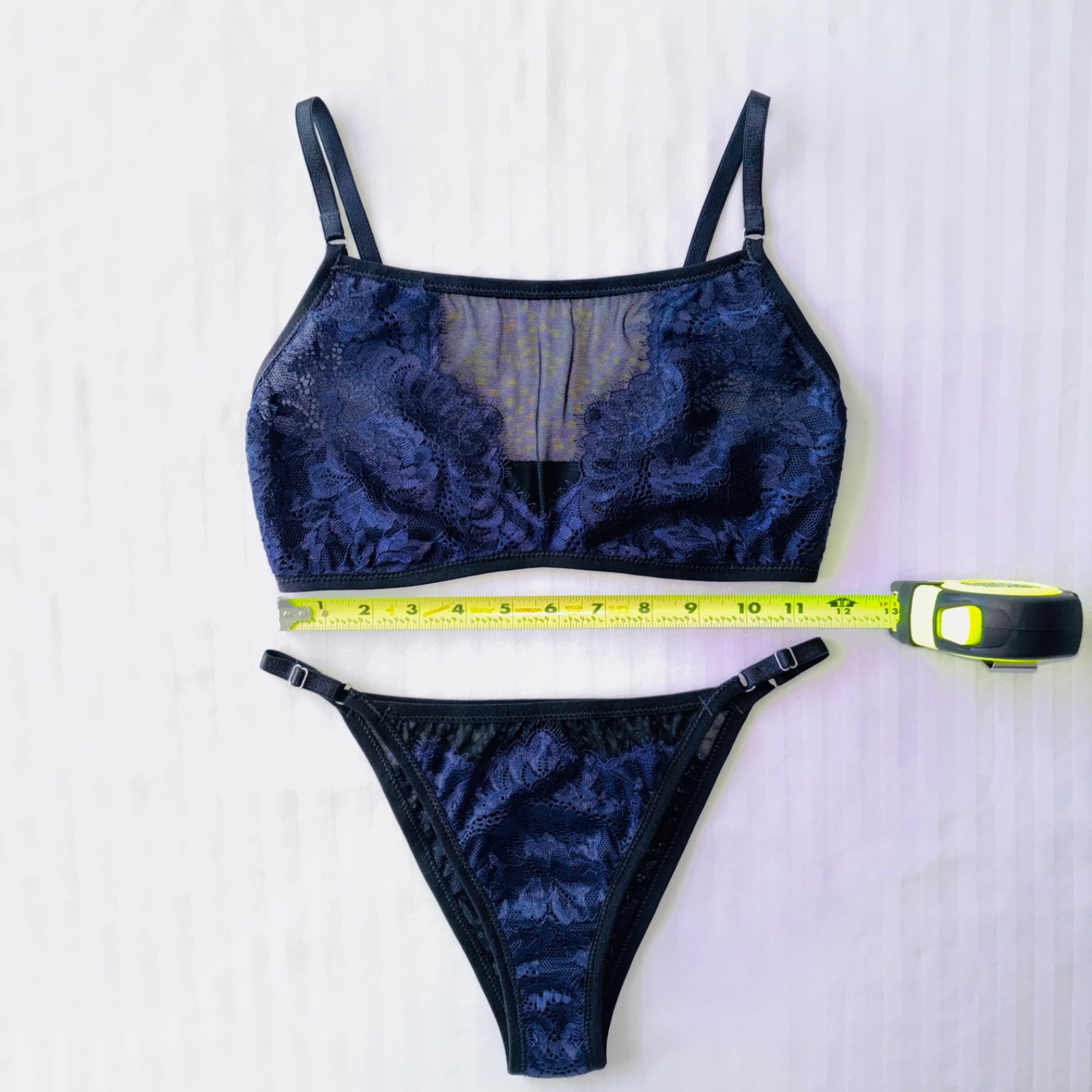 BLUE Lace UNDERWEAR Set SHEER Black SISSY Mesh Vintage LINGERIE Bikini BRIEF S M