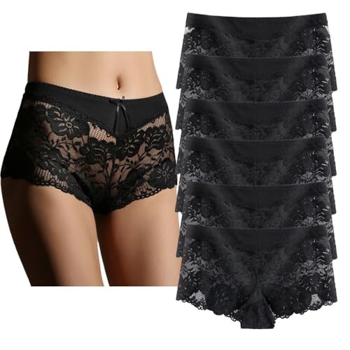 Women’s Underwear Regular & Plus Size Panties Lace Medium 6 Pack-black