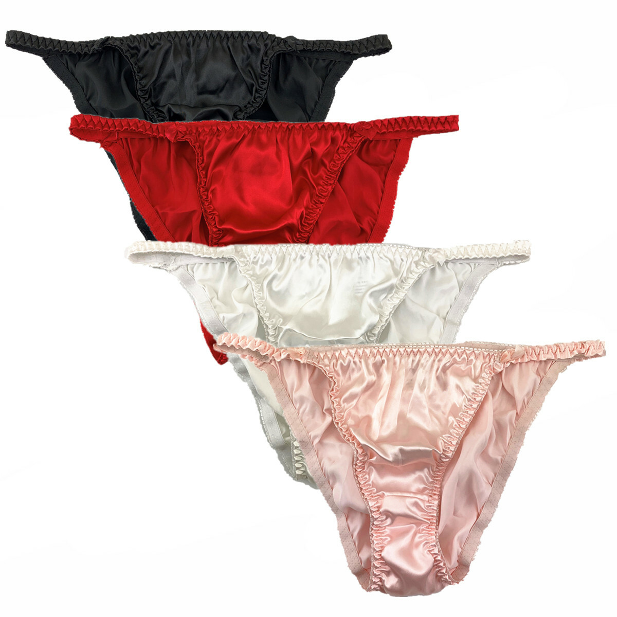4 Pcs Lot Womens Sexy String Satin Bikinis Panties Silky Briefs Underwear,S-2XL