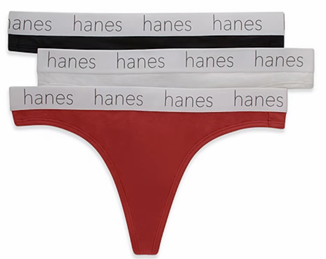HANES 3 Pk Ultimate Stretch Cotton Red White Thong Panty Womens S M L XL 8 2XL 9