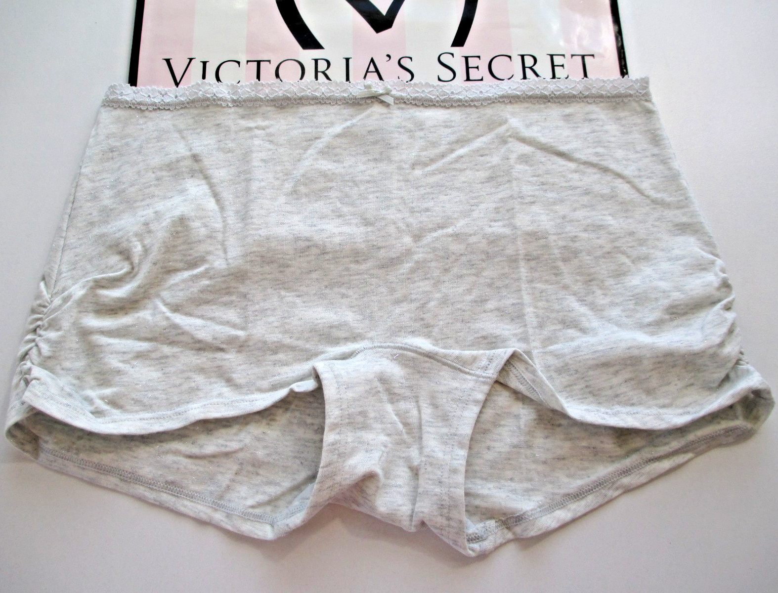 VICTORIA’S SECRET PINK Cotton Boyshort Panty S M L XL Silver Gray Heather Ruched