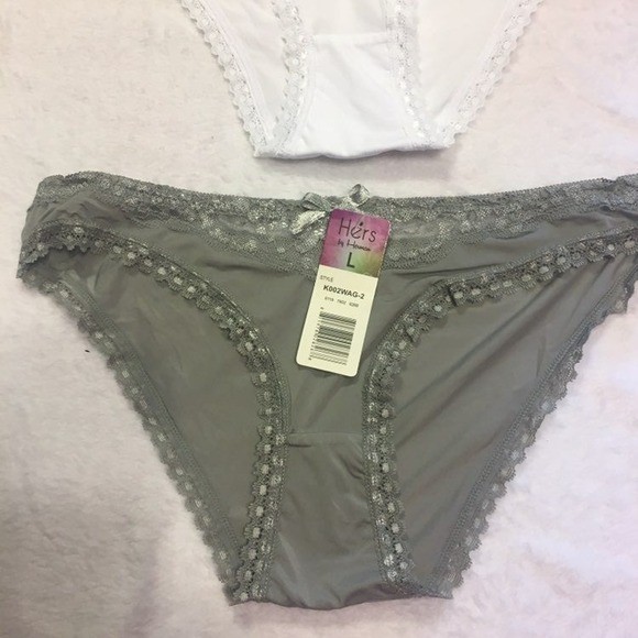 NWT Hers by Herman White/Gray Lace Trimmed Hipster Panties. Size M & L.