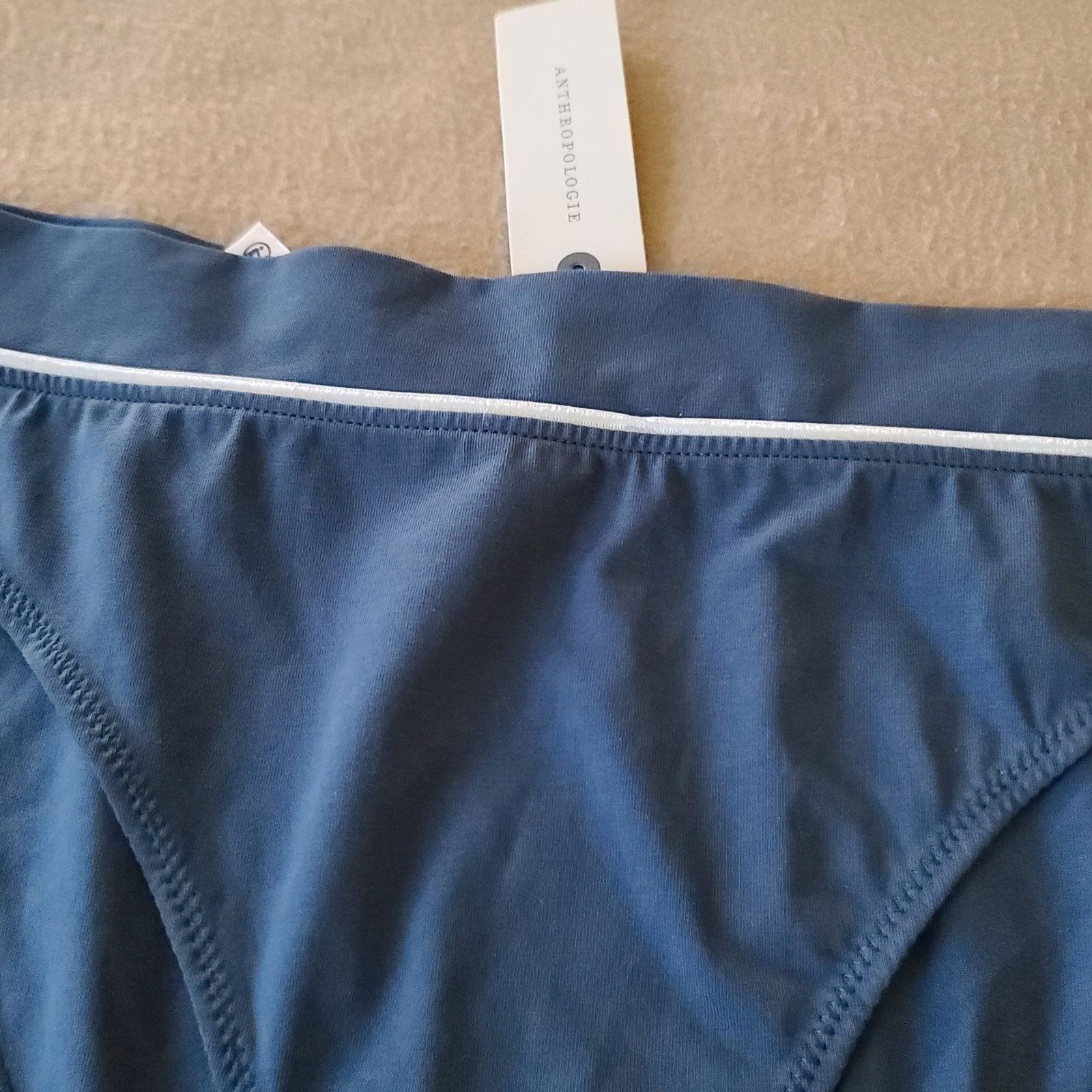 By Anthropologie Cotton Bikini Panty Large Blue White Trim Classic Comfort NWT