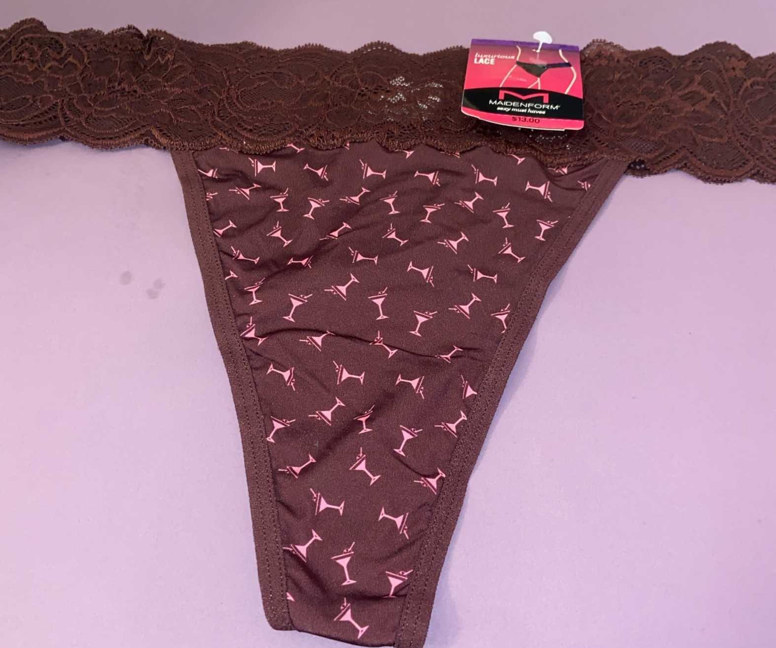 NEW! Maidenform Unique Plum Martini Cocktail Thong Panties W Lace Trim / 9/ XXL