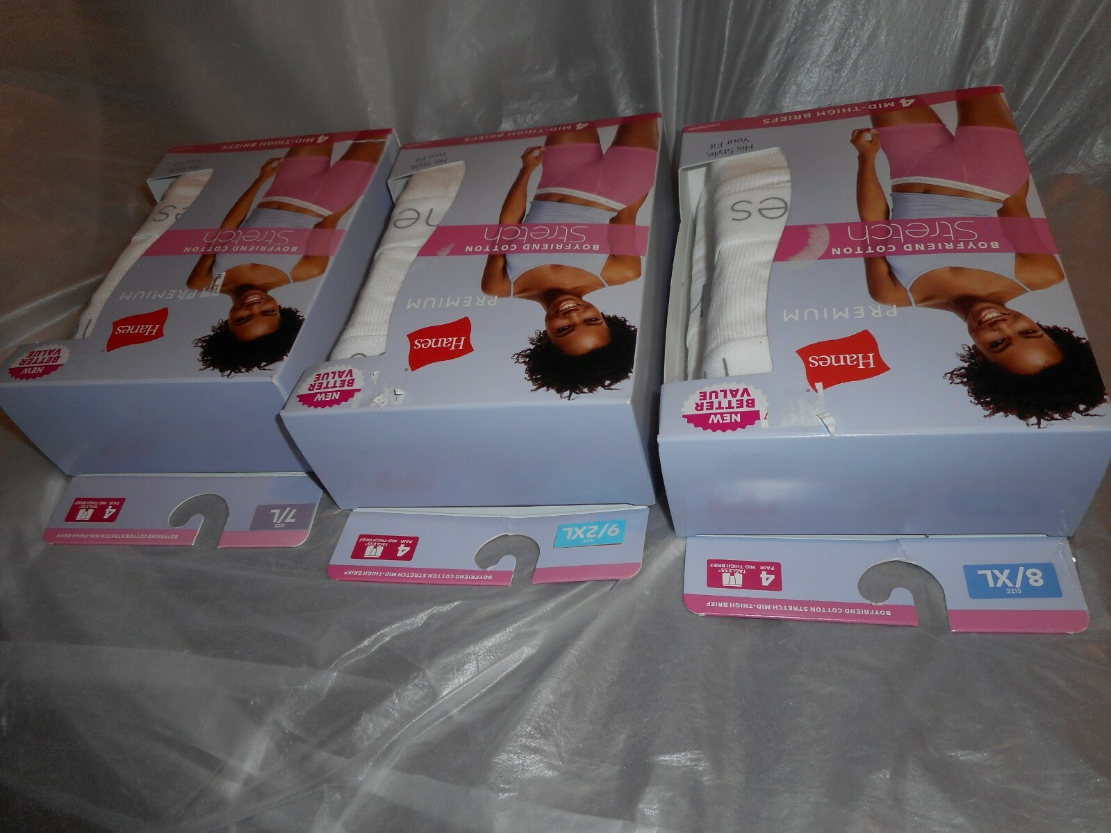 4 PK Hanes Premium Boyfriend Cotton White/gray Mid thigh briefs 8/xl