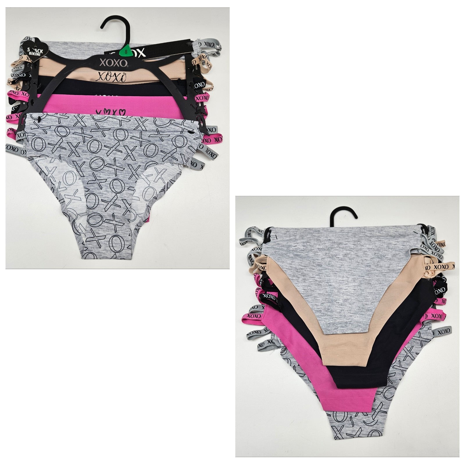 XOXO 5 Pack Women’s S M L XL Microfiber Side Strap Bikini Gray Beige Black Pink