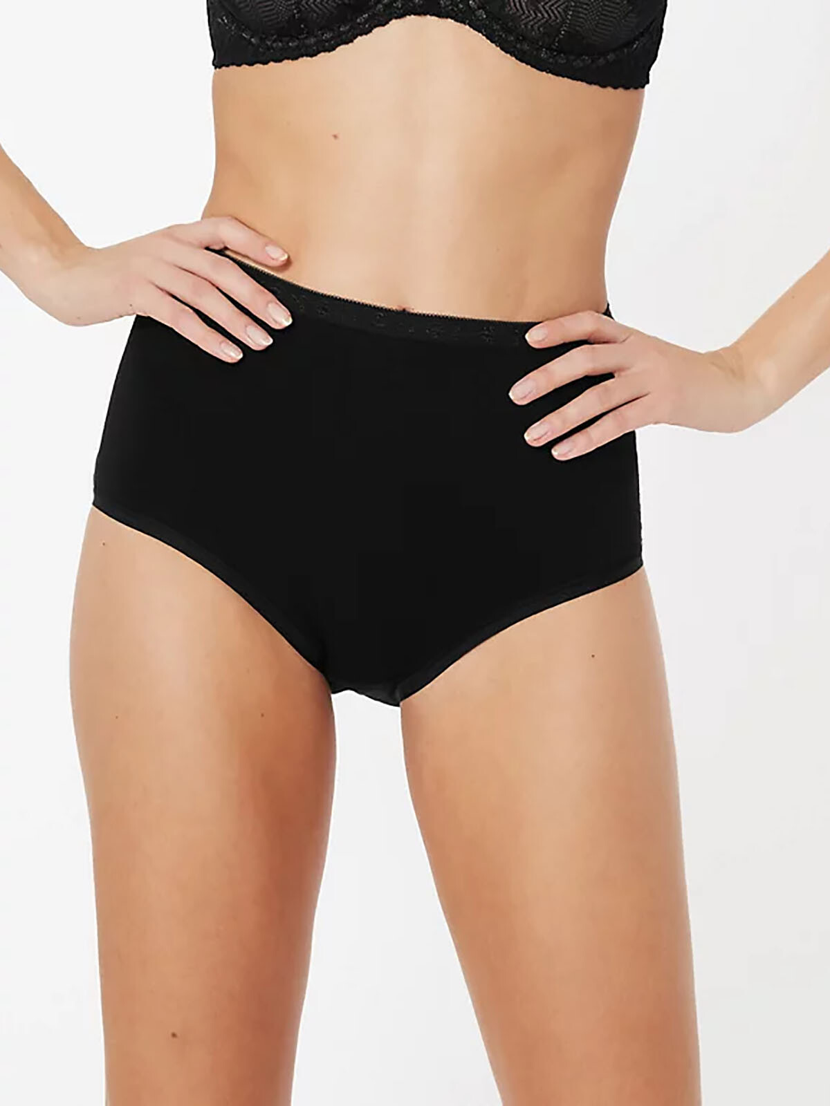 Authentic M & S BLACK Cotton Rich Jacquard Waist High Rise Full Briefs UK 10 -24