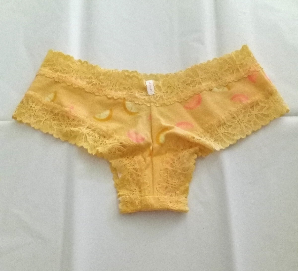 Victoria’s Secret PINK Lace-trim Cheeky Panty Orange Lemon Citrus NWT S