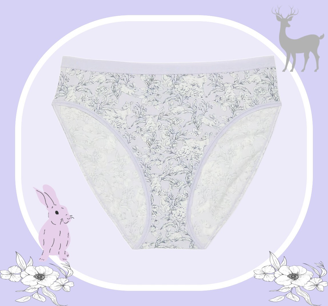 M L XL Lilac Rabbit Deer Cotton Victorias Secret High-Leg Waist Brief Pantie