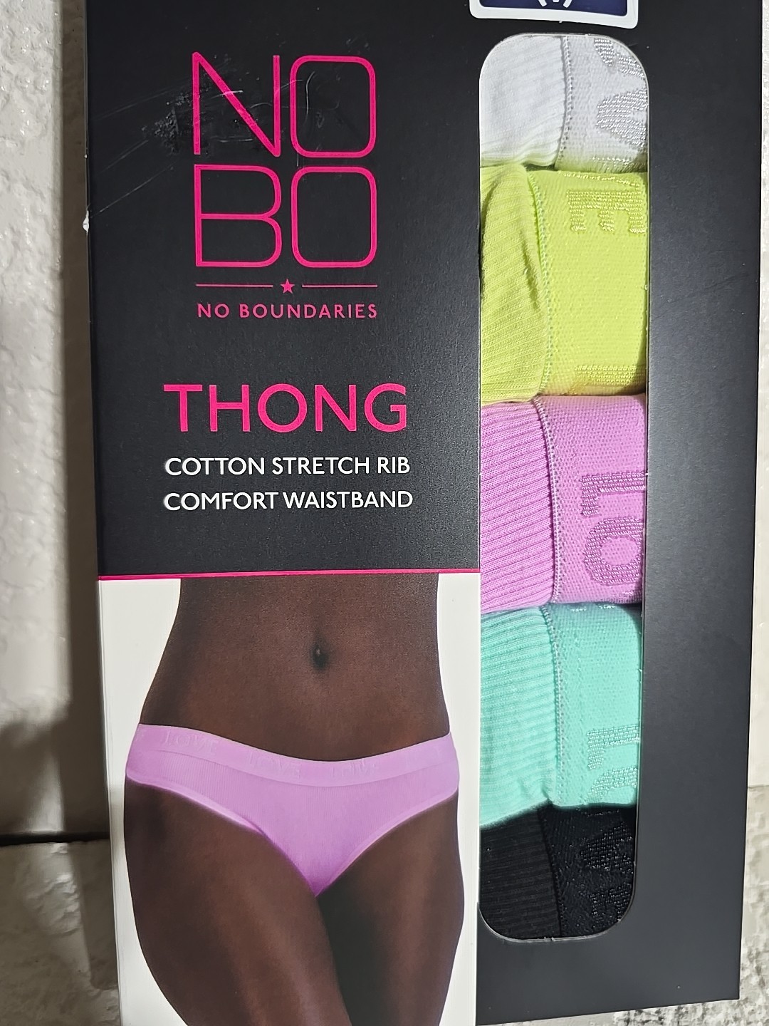 5 PAIR NO BOUNDARIES THONGS WITH COMFORT WAIST TAG FREE COTTON RIB SZ XS (1)