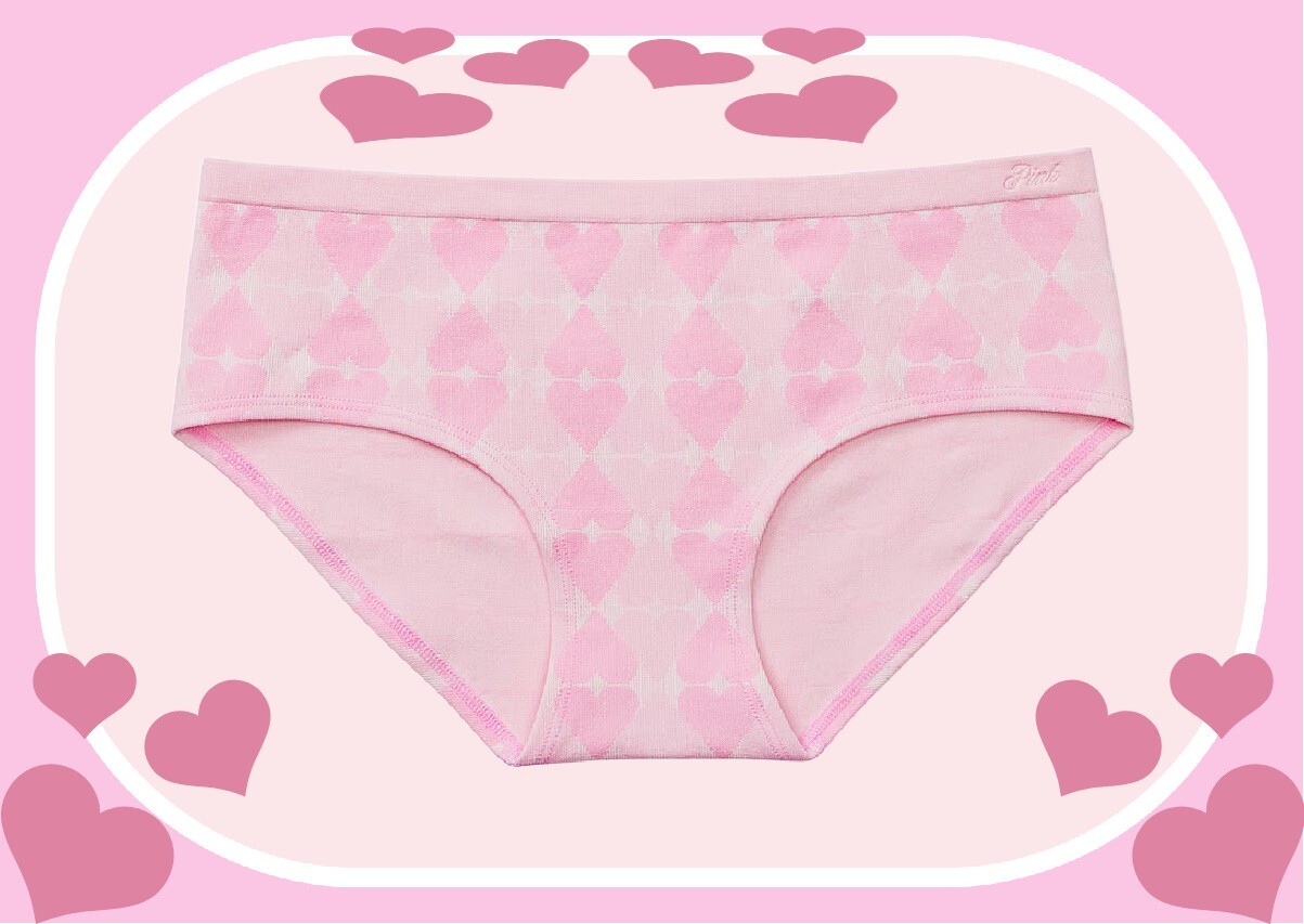 XS Pink Heart Jacquard Seamless Victorias Secret PINK Hipster Hiphugger Pantie