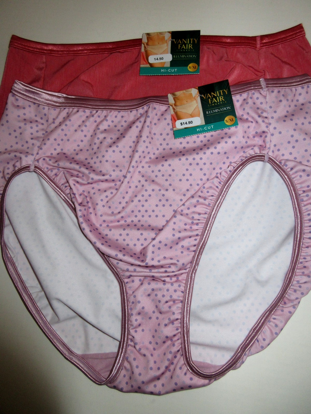 Vanity Fair 2-Pair Body Shine Illumination HI-CUT Brief poly nylon Pink ~ 8/XL