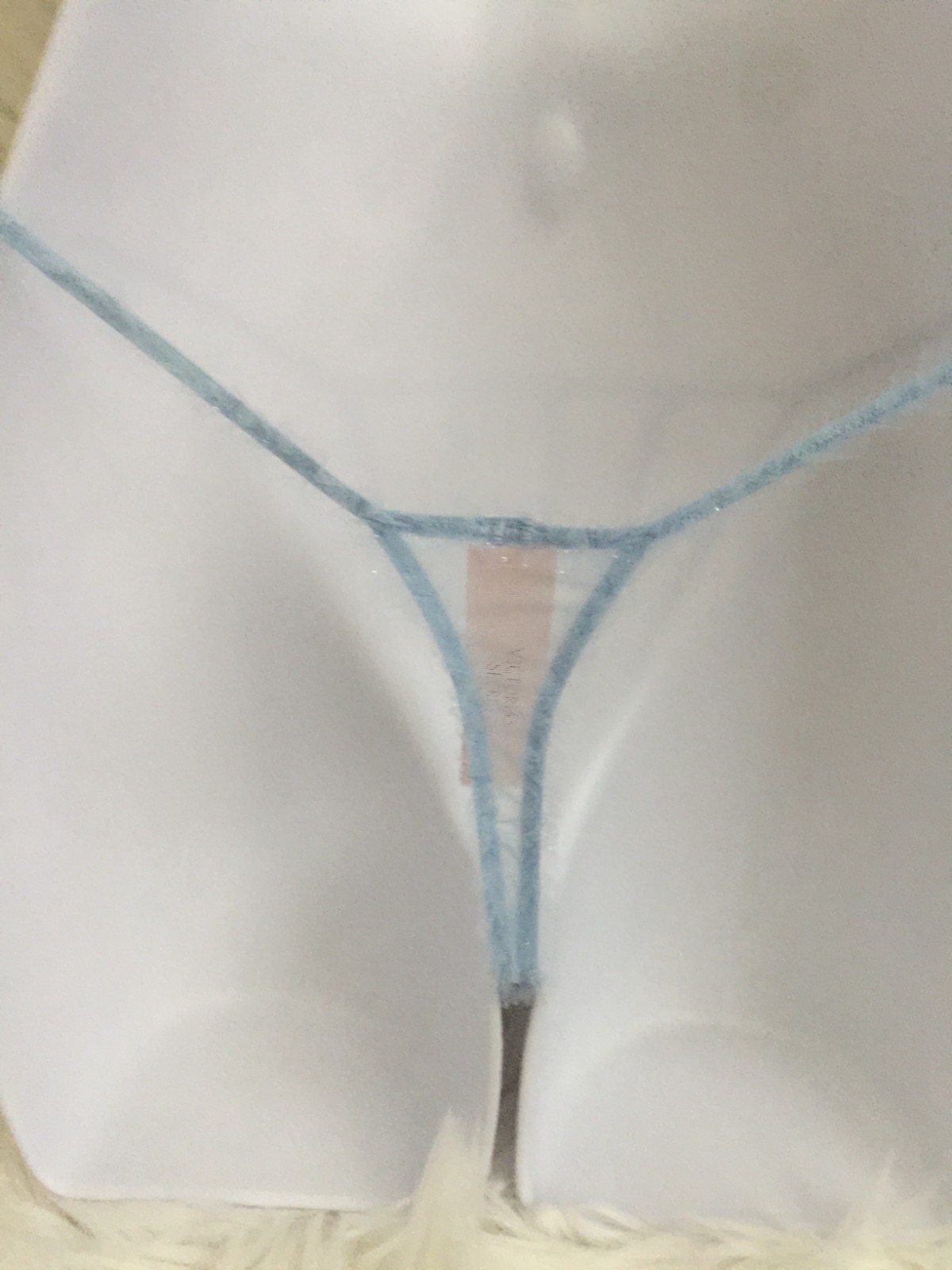 NEW VICTORIA’S SECRET BLUE TULLE GLITTER RHINESTONE JEWEL CHARM THONG XSM,LG