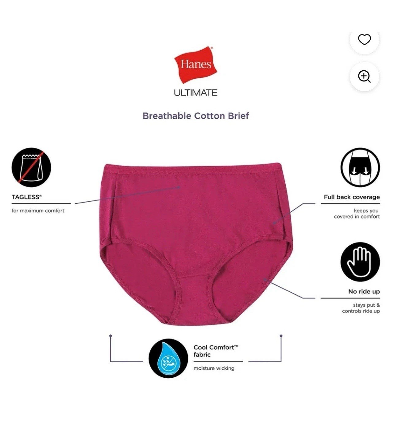 🌺 HANES Breathable Cotton Tagless BRIEFS 6 Pack Panties Size 8 / XL NEW