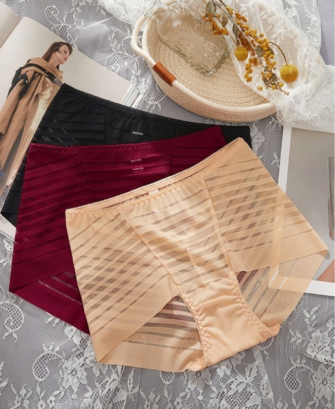 3 Pack High Waist Lace Panties Tummy Control Butt Lift Mesh Seamless Underwear
