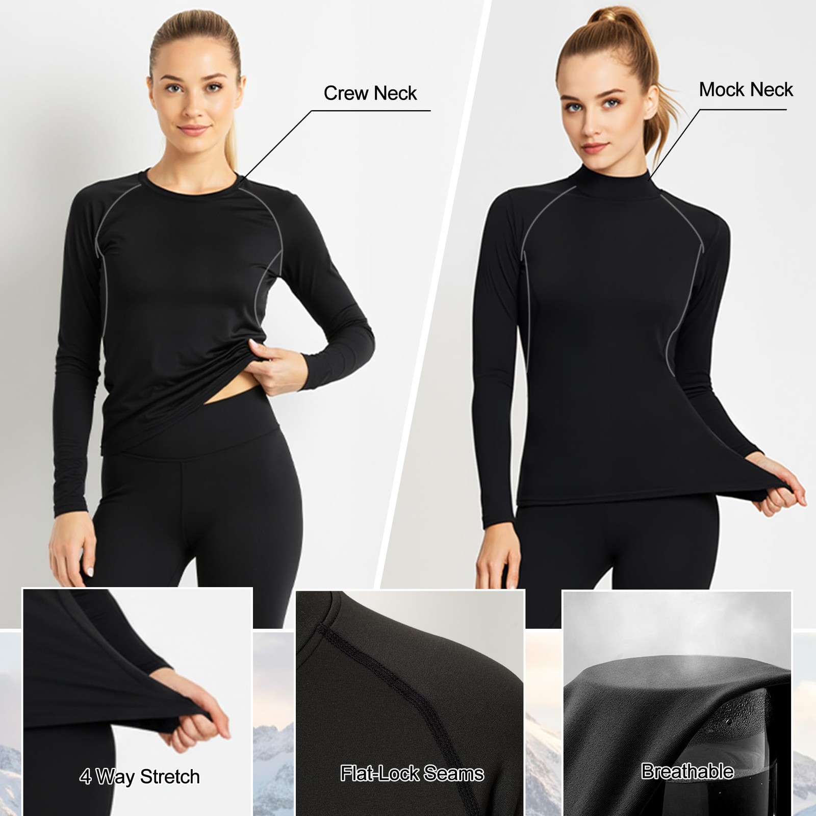 4 Pack Women Thermal Compression Shirts Fleece Lined Athletic Tops Long Sleev…