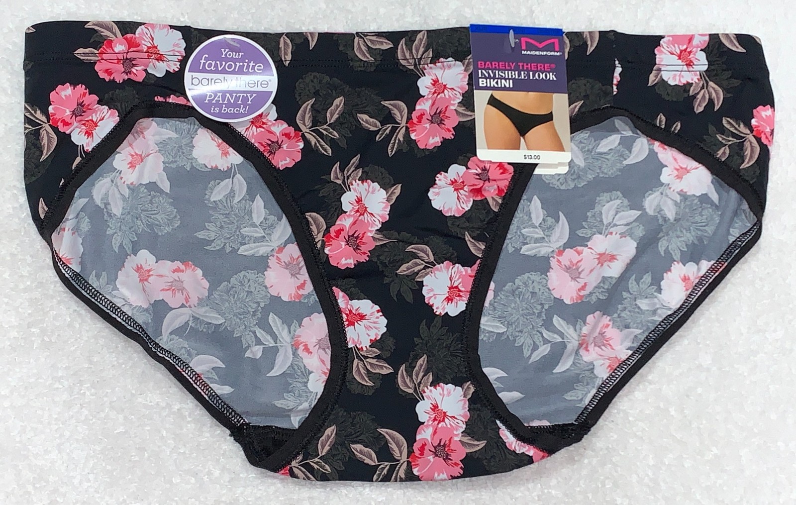 MAIDENFORM Barely There Black Floral Invisible Bikini Panty Womens M XL 8 2XL 9