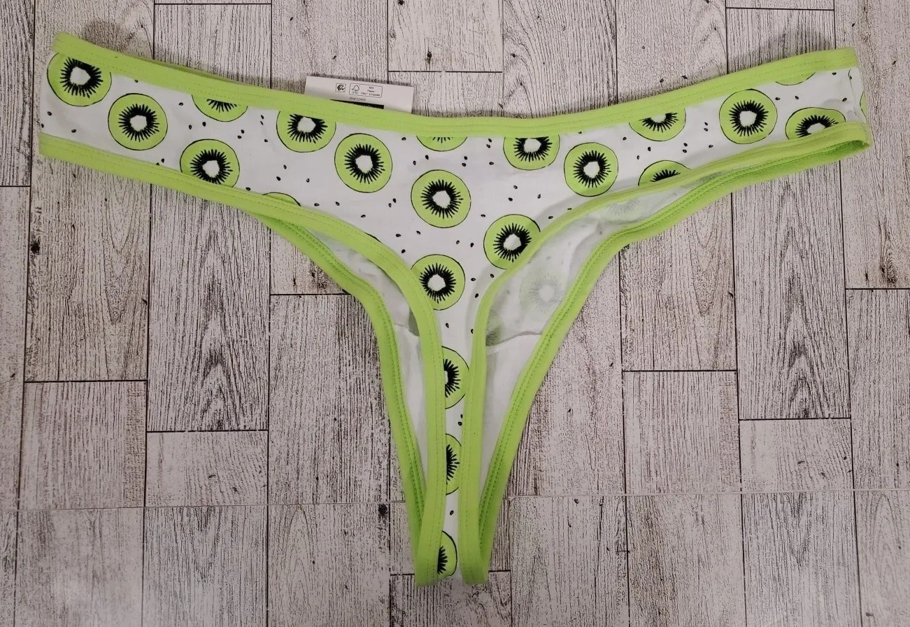 No Boundaries THONG XS XL 2X 3X Kiwi Print Green White Cotton Spandex Juniors