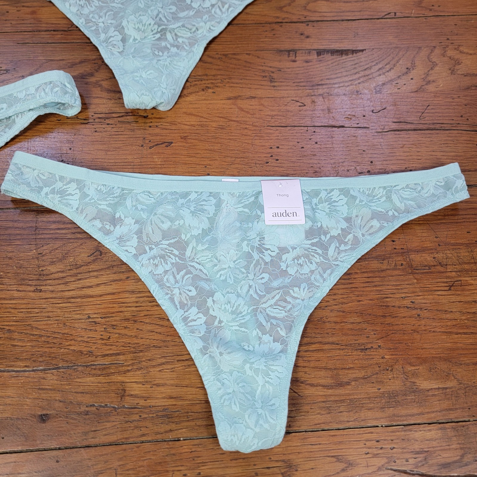(3) Auden Womens Large (12-14) Nylon Mesh Thong Underwear Target L Green Floral