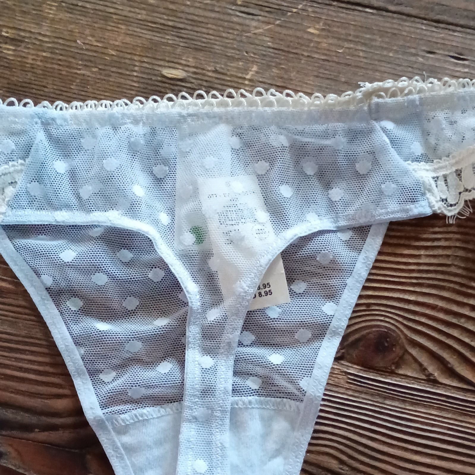 Aerie Women’s Light BlueSheer Mesh Polka Dot Lace Thong Panties Size M