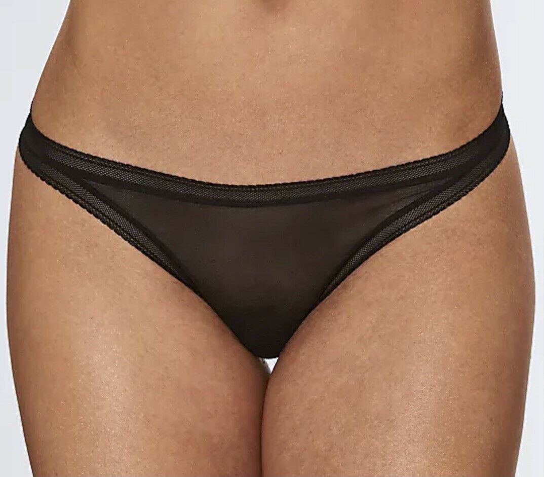 ON GOSSAMER Cotton Mesh Lace Trim Black Thong Panty NEW Womens Sz S 5 G2130