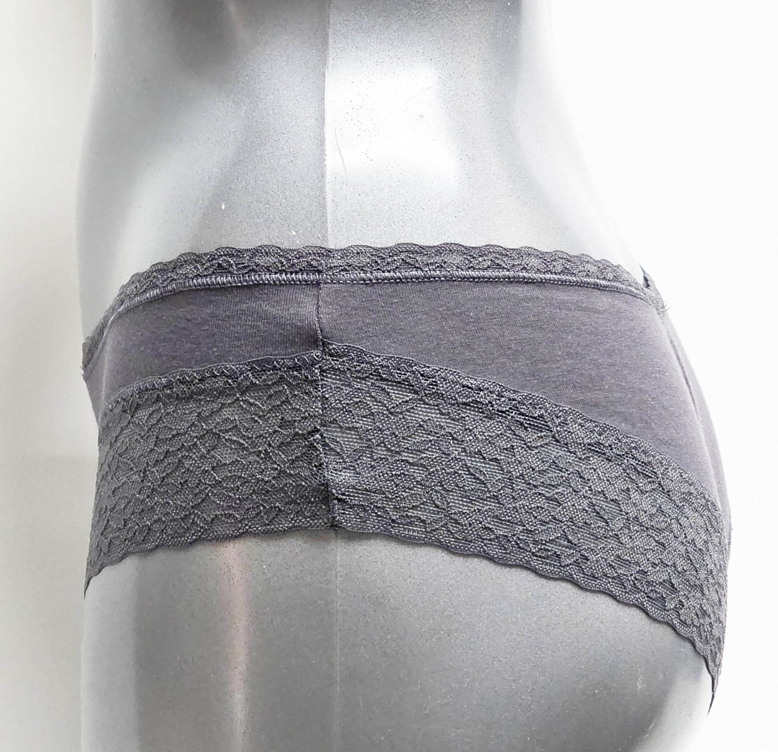 Ex Victoria’s Secret Knickers Dark Grey Contrast Lace Trim Size 8/10 Small B3R54
