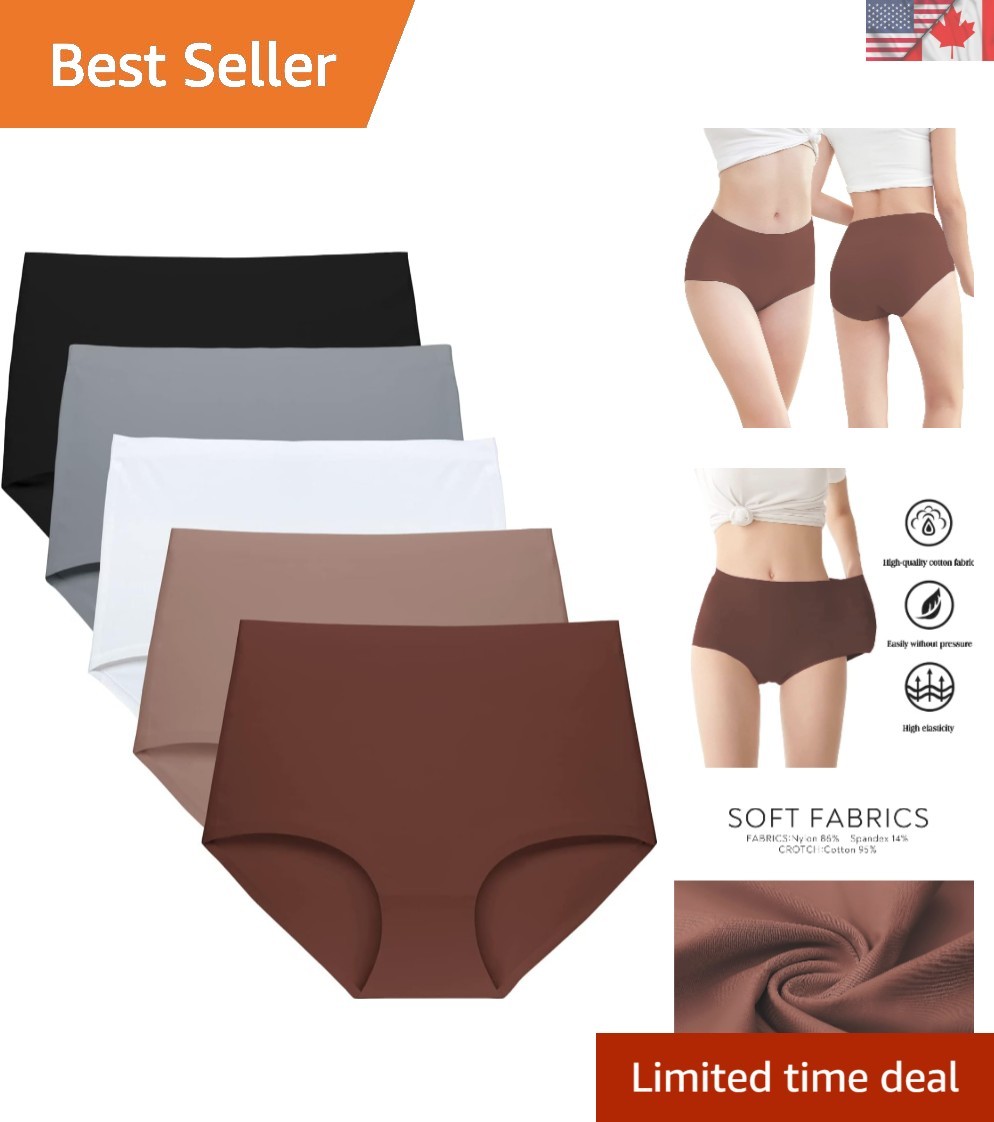 No Show High Waist Briefs – Seamless Women’s Underwear Multi Pack, 5 Count