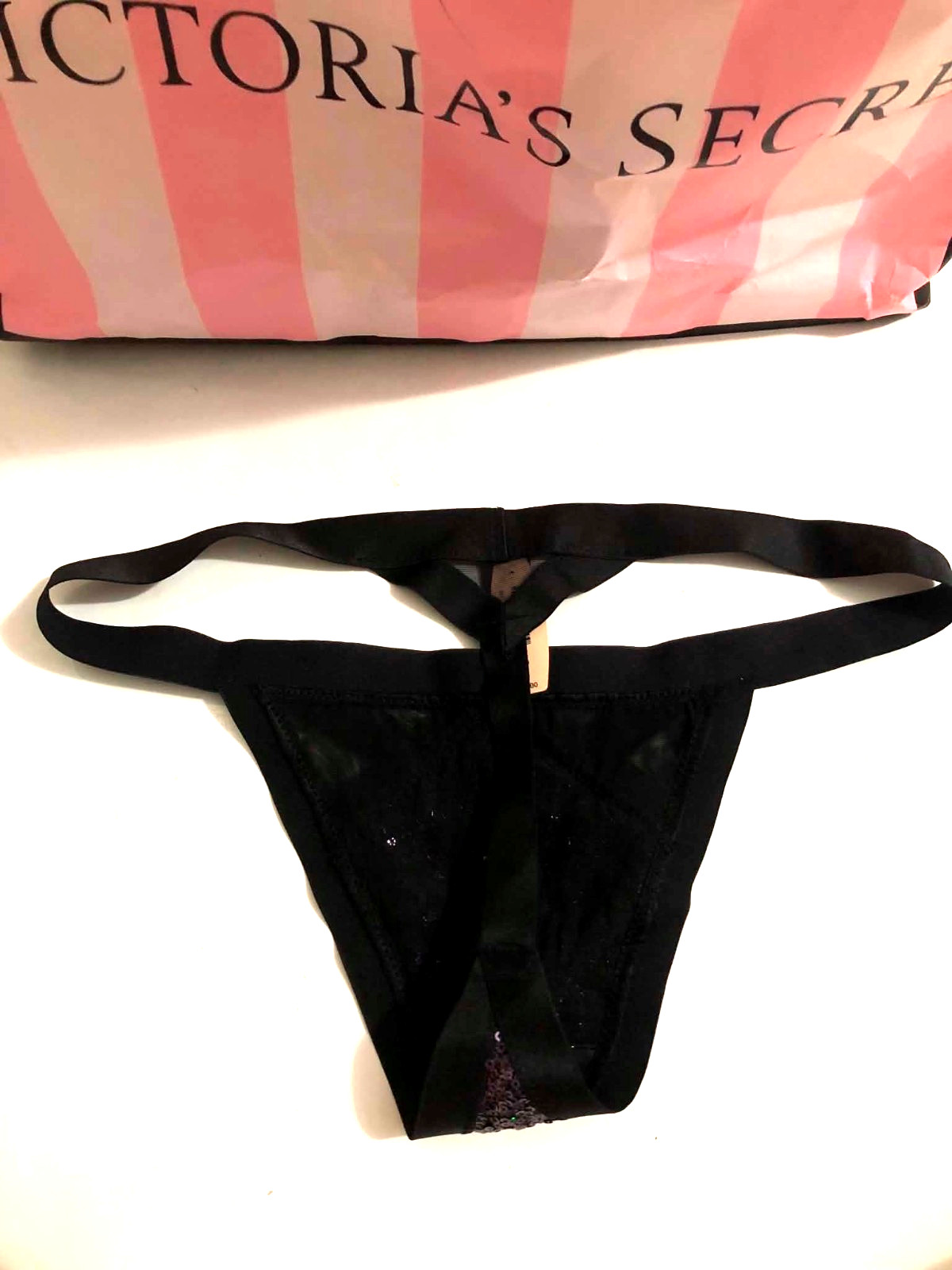 Victoria’s Secret Very Sexy Black Shine Bling Sequin Strappy Thong Panty NWT