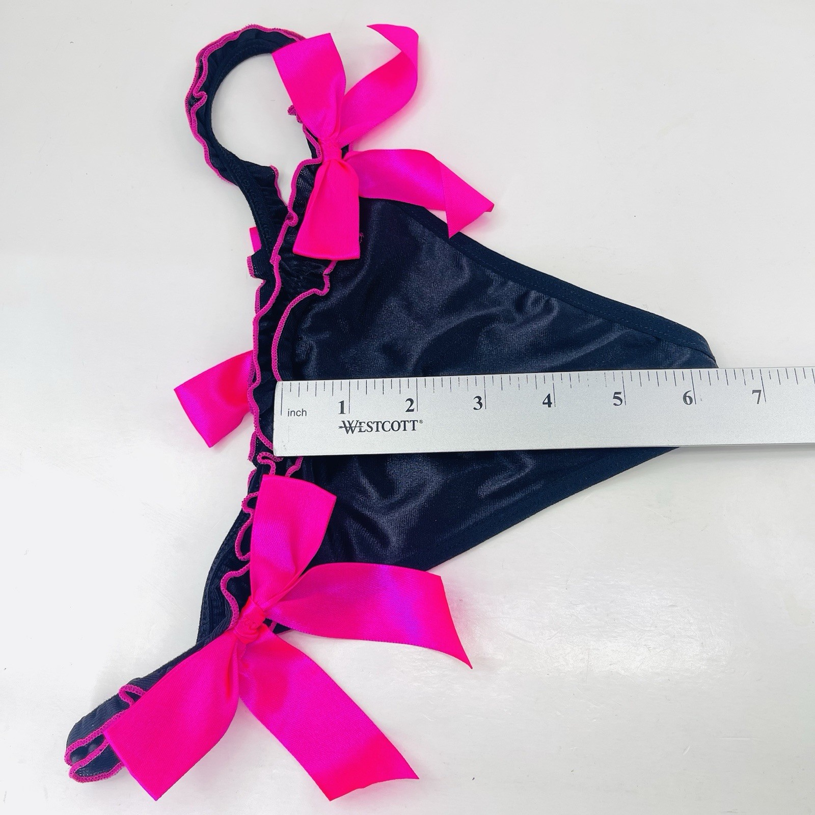 Morbid Threads Vintage Y2K Punk Goth Sexy Dancer Black Hot Pink Bow Thong L READ