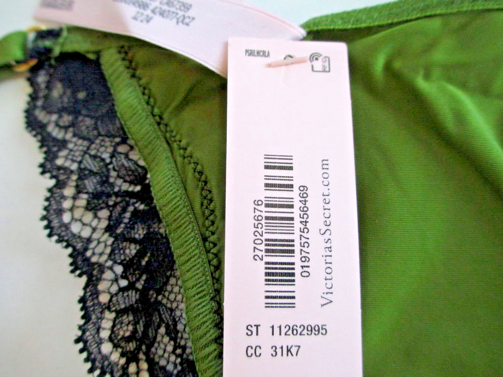 VICTORIA’S SECRET VERY SEXY V-String Thong Panty S L XL Green NWT Black Lace VS