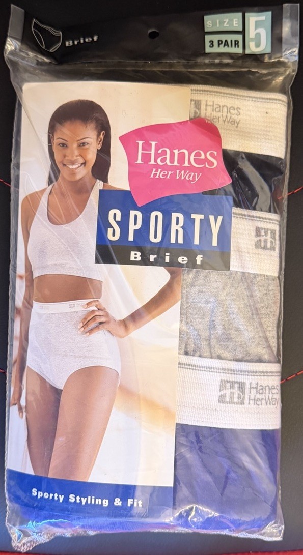 NIP 2001 Hanes Her Way Sporty Briefs Cotton Underwear 3 Pack Women Size 5 NOS