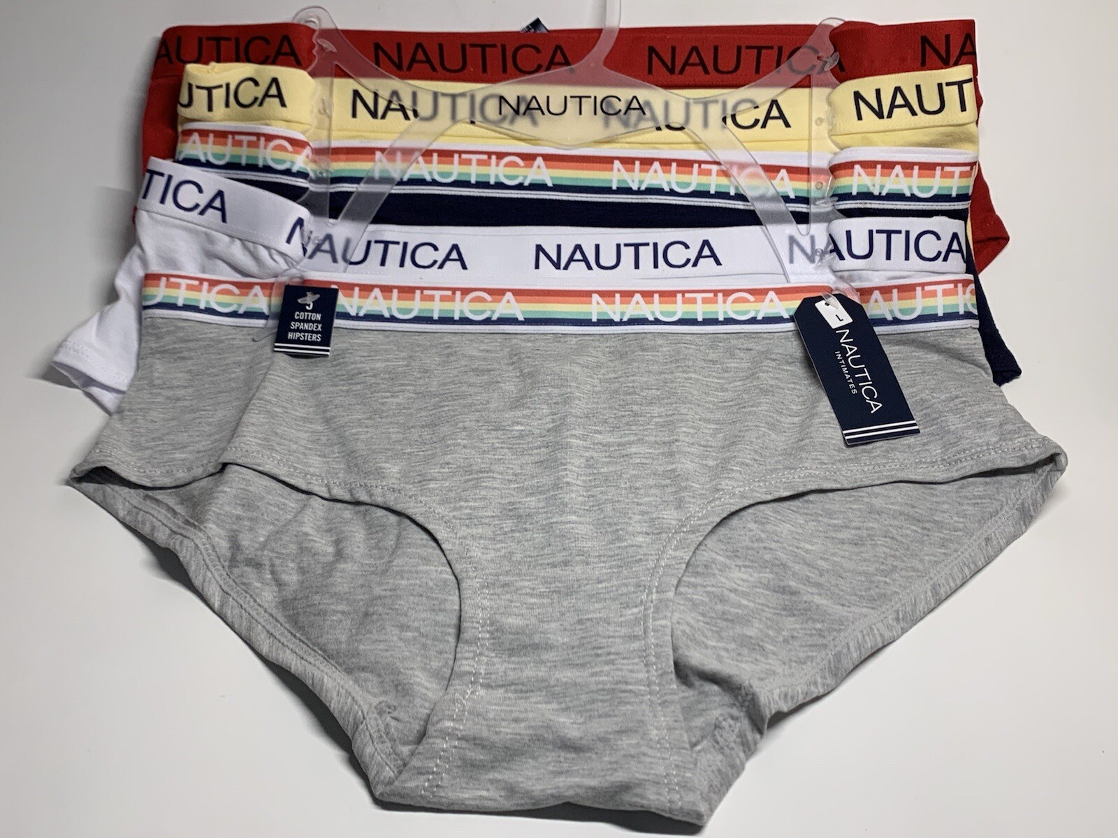 5 NEW NAUTICA SIGNATURE RAINBOW WAIST COLORFUL COTTON HIPSTER PANTIES L