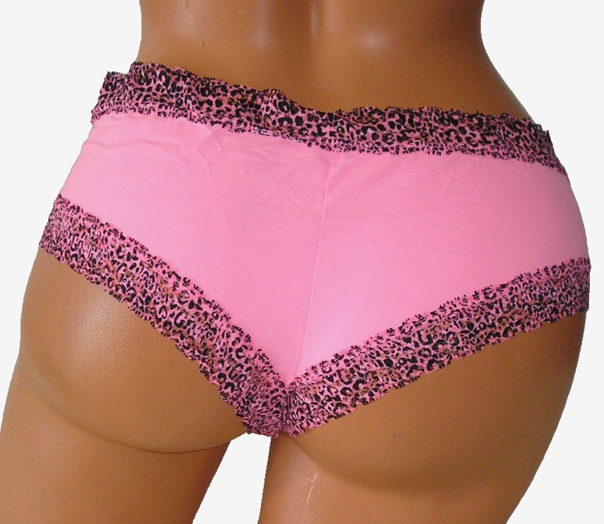 Panties Lingerie So Animal Print Lace Trim Pink Cheeky, Size XL Adult Gift