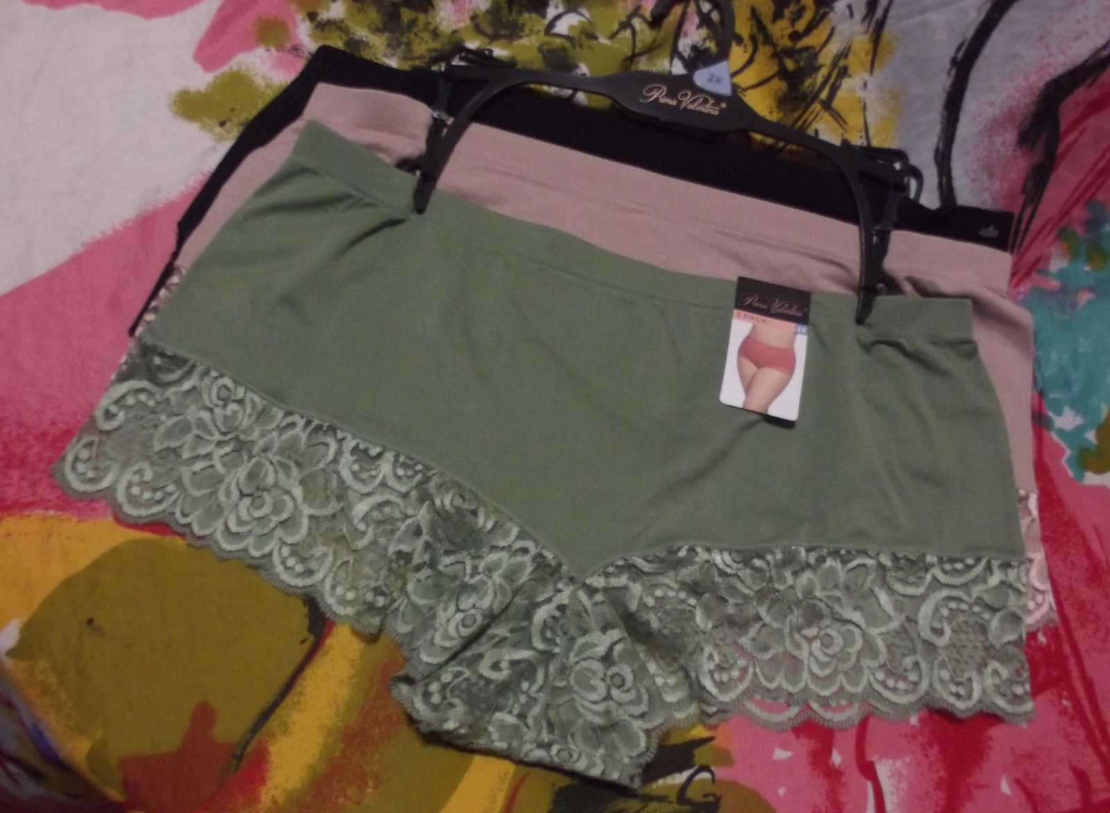 3 PRIMA VALENTINA 847022X PLUS GN/BG/BK SEAMLESS LACE LEGS BOYSHORT PANTIES 2X