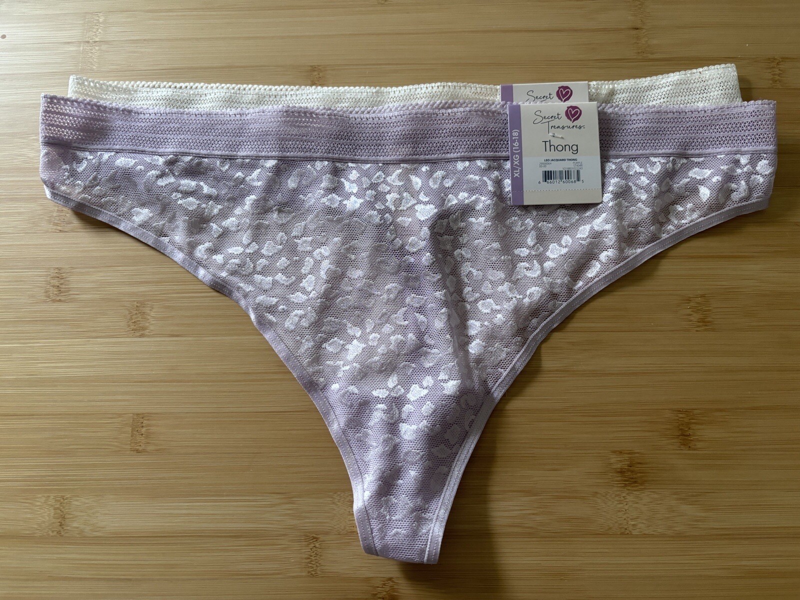 Secret Treasures 2 Pack Lace Mesh Thong Panties Purple White Size XL 16-18